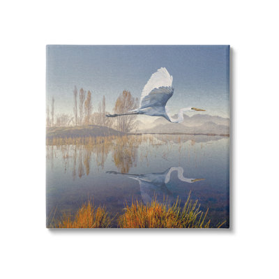 " Heron Flying Lake Reflection " Graphic Art Print