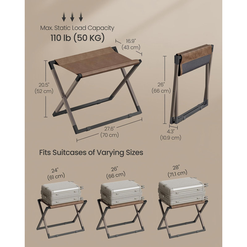 Luggage Rack, Foldable, Metal, Synthetic Leather
