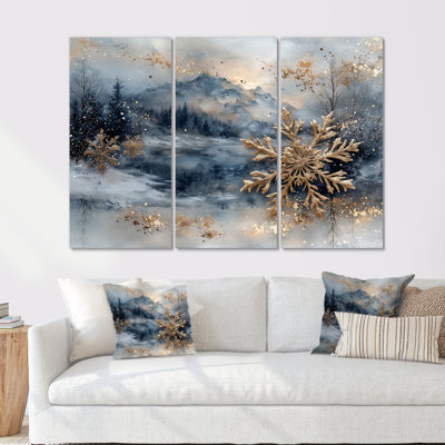 Gold Christmas Snowflakes I - Christmas Wall Decor Set