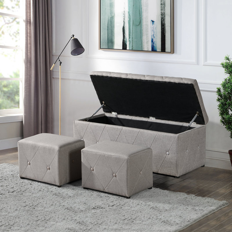 Ensemble de repose-pieds rectangulaire avec petits repose-pieds - beige, Beige Linen