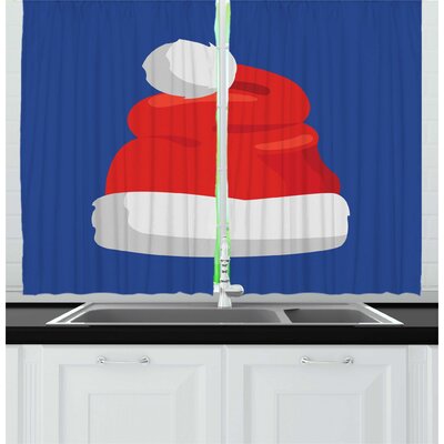 2 Piece Christmas Simplistic Cartoon Graphic of Hat of Santa Claus Noel Theme New Year Kitchen Curtain Set -  East Urban Home, 88BA6AB1CE314985A4977F6355BE67C1