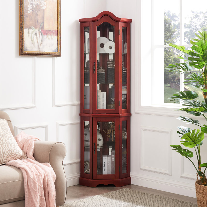 Vitrine lumineuse en cerisier avec portes en verre et tablettes réglables pour la chambre à coucher, Cerisier