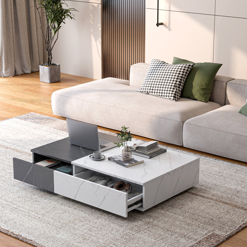 Table basse de style moderne avec deux espaces de rangement, Blanc/Noir