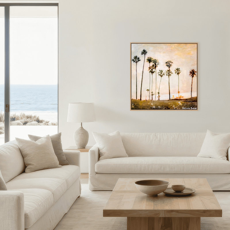 Coastal Retreat Golden Hour Glow by  - Picture Frame Painting, Framed Canvas, 16" H x 16" W x 2.375" D, Beige