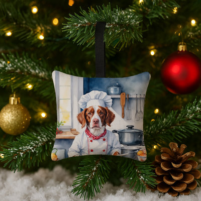 Ornement suspendu en tissu Brittany Spaniel The Chef 3,5 x 3,5