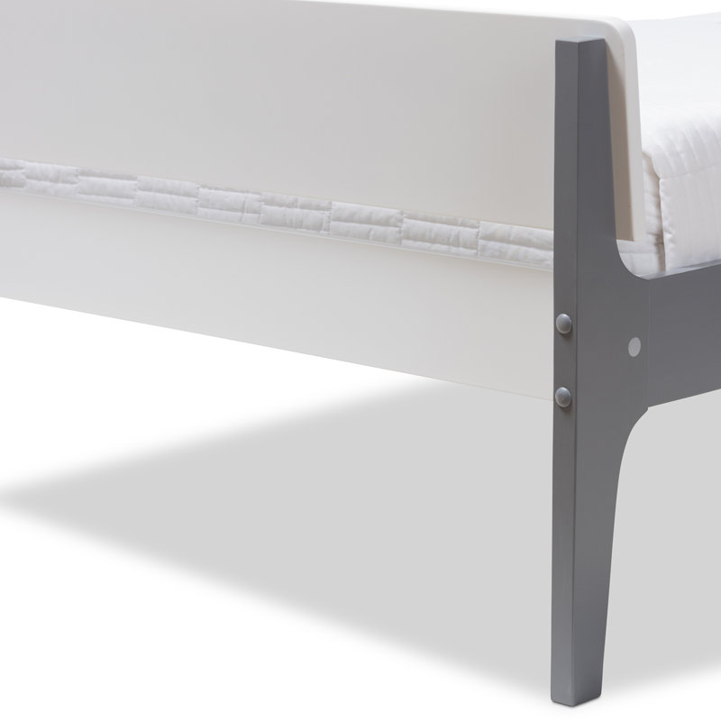 Axente Solid Wood Slat, Twin platform Bed, White/Grey 41.34'' H X 42.13'' W X 77.01'' L, White/Dark Gray