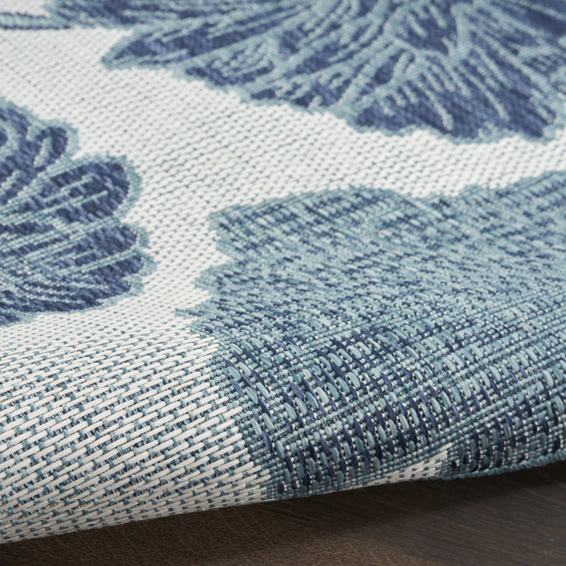 Tapis bleu / gris en polypropylène tissé à la machine Ovidijus, Rectangle 8 pi x 10 pi