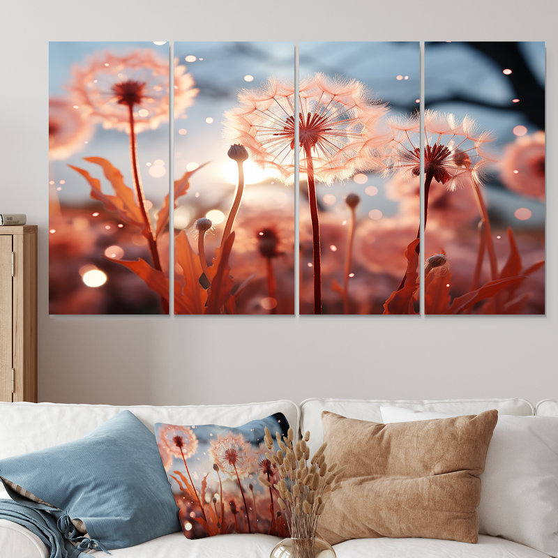 «Delicate Calm Dandelion Serenity III - Flowers», ensemble de 4 pièces d'art mural, H 28 po x l 48 po