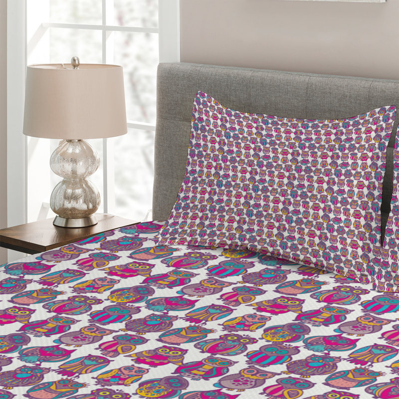 Owl Polyester Coverlet, King Bedspread + 2 Shams