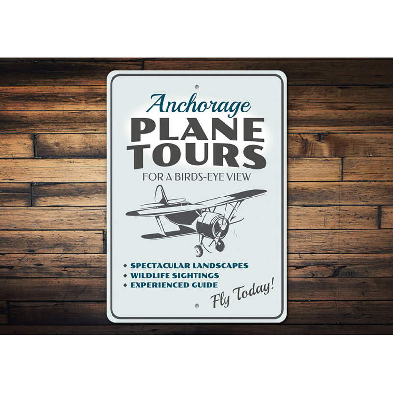 Enseigne en aluminium Plane Tours, H 14 po x l 10 po x P 0,04 po