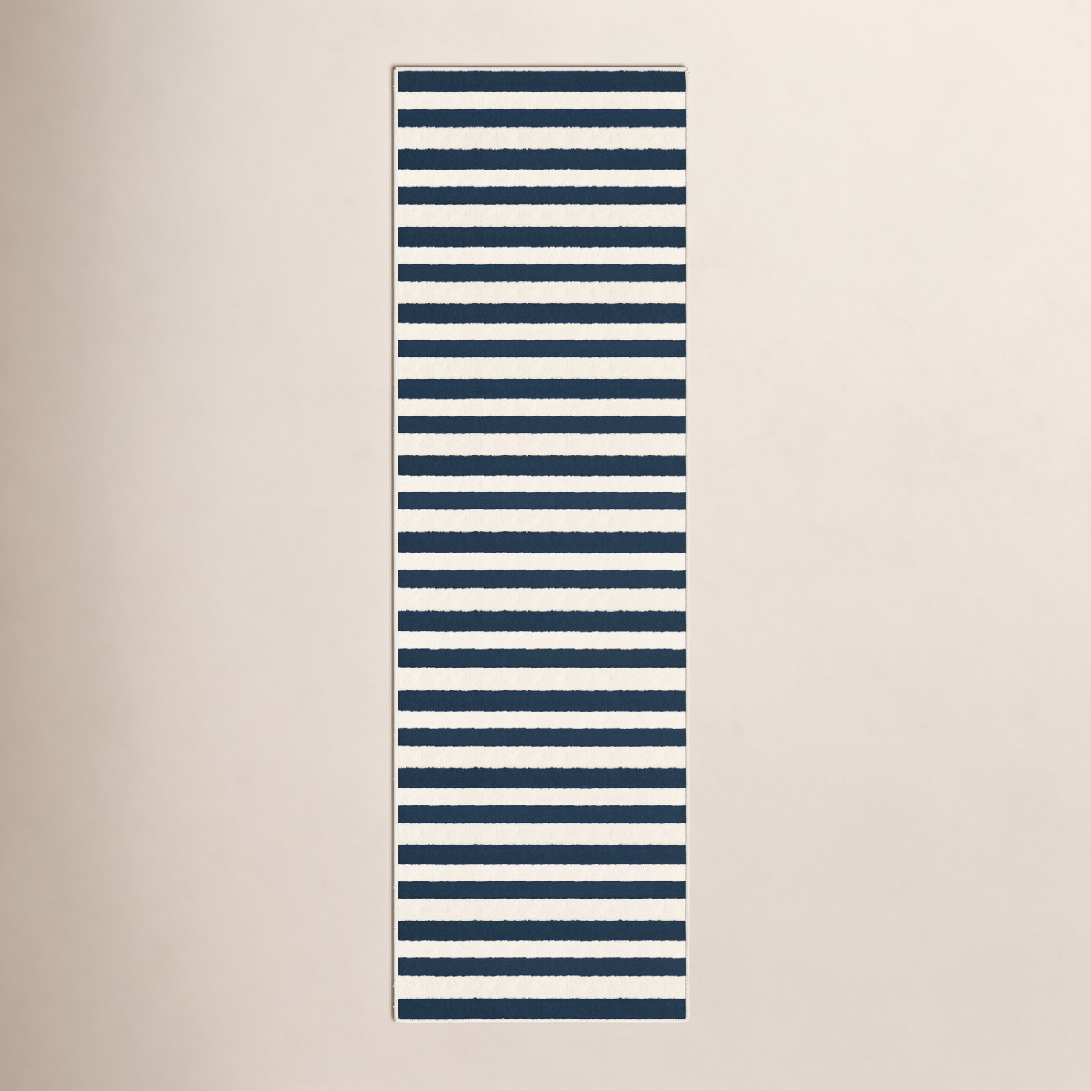 Adrienne Navy Cream Striped Indoor Outdoor Rug, Runner 2'3" x 7'6"