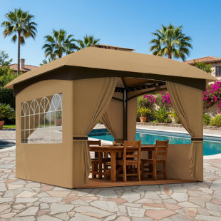 Double Roof Patio Gazebo,Elegant Design Gazebo,with Curtains,Church Windows,for Outdoor