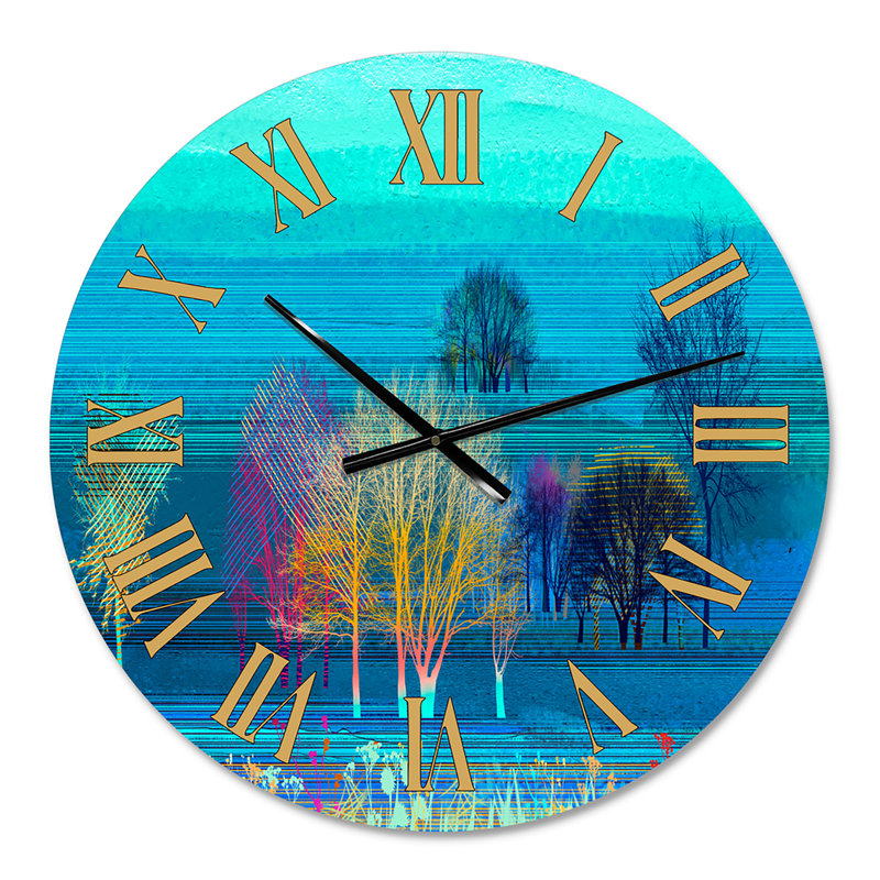 Mystery Trees in Turquoise Landscape - Horloge murale moderne, Petit