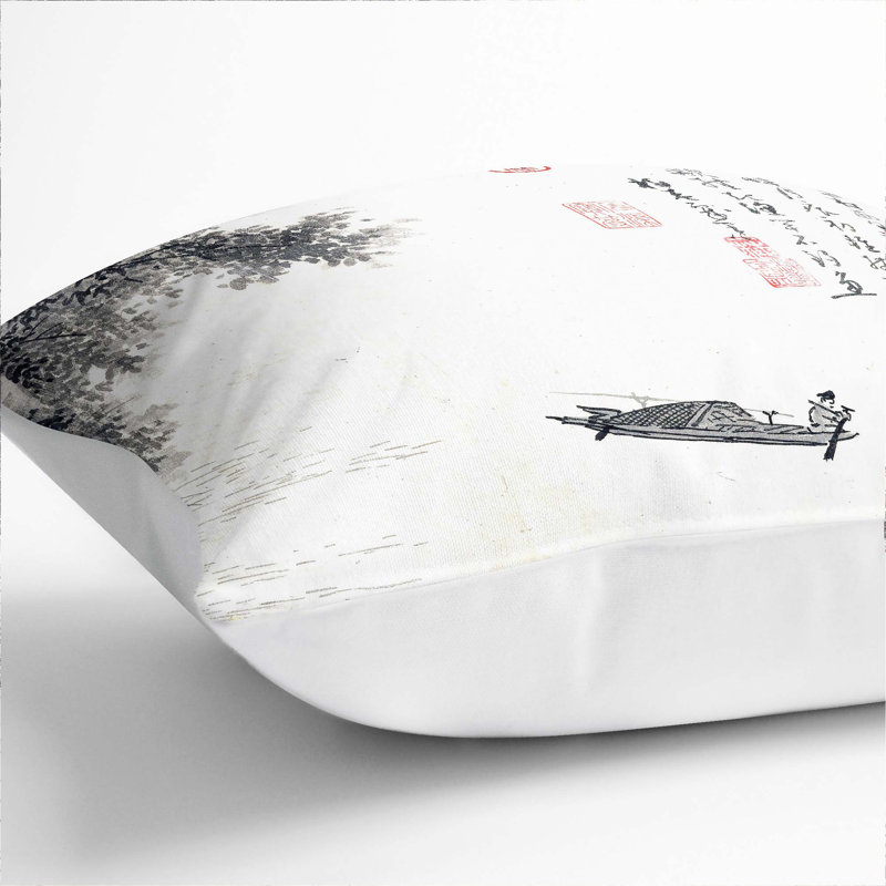 Fishermen by Wu Zhen Cushion with Filling, 40cm H x 40cm W x 15cm D, White