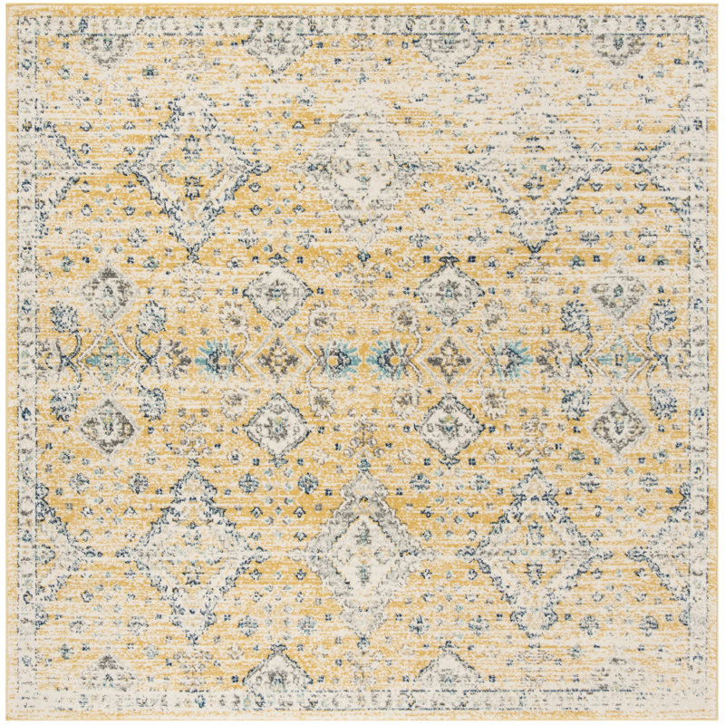 Tapis oriental doré / ivoire Gourdine, Carré 6 pi 7 po