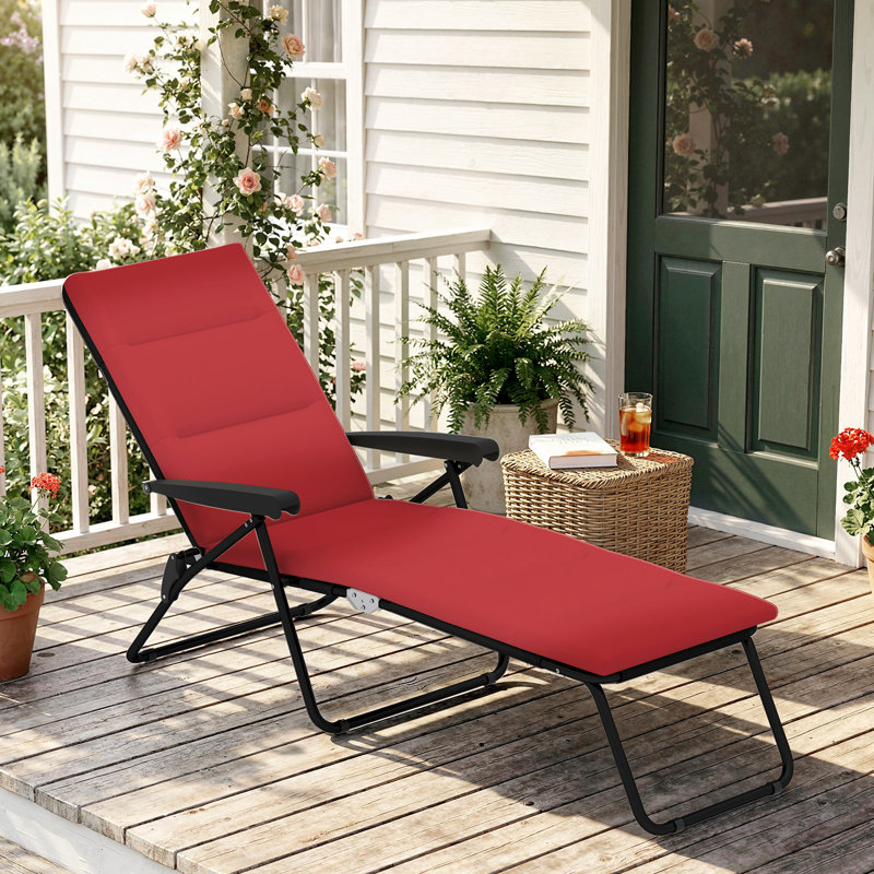 Chaise longue pliante avec coussin, dossier réglable, rouge vin