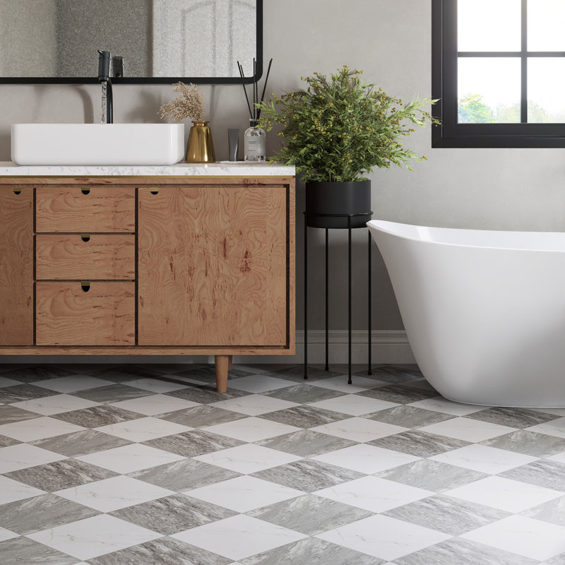 Marbilia Chess 17-3/8 In. X 17-3/8 In. Porcelain Floor And Wall Tile, Gray/White