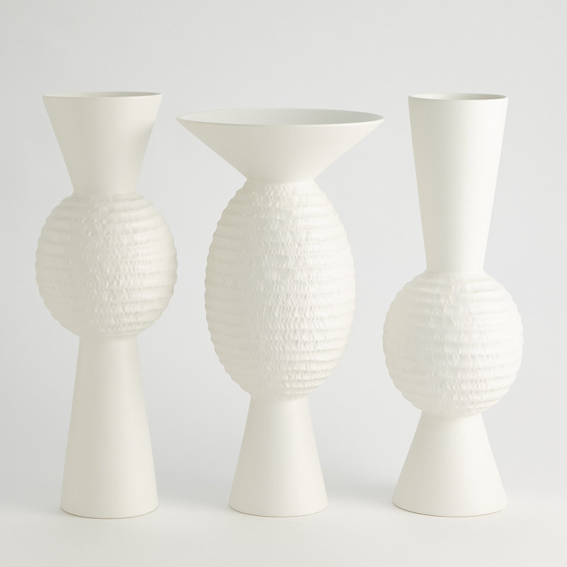 High Chiseled Orb Vase-Matte White-Lg