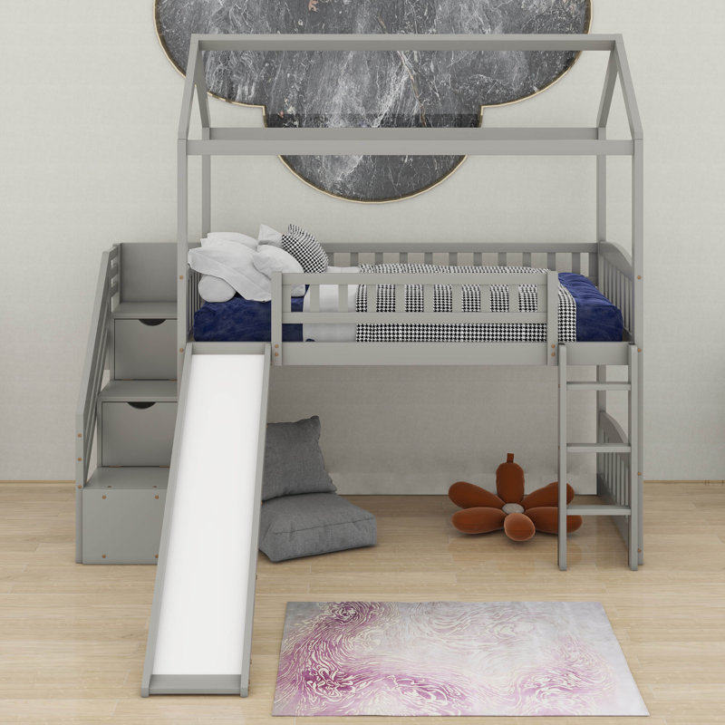 Lit mezzanine simple avec glissade, Gris