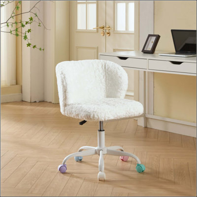 Chaise de bureau Furniture Furniture, chaise de bureau à domicile en poils de lapin artificiels avec base en métal, chaise de bureau pivotante réglable, chaise de coiffeuse
