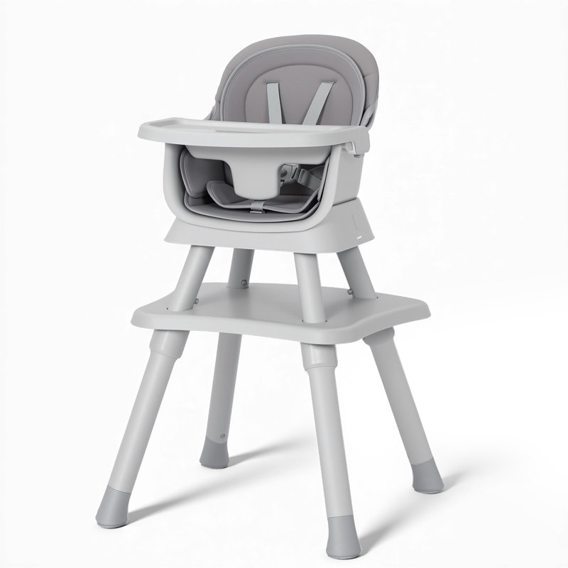 8 in 1 Baby High Chair, Coverts to Dining Booster Seat, Removable Tray & Double Seat Cover, Easy to Wipe, Gray, Gray