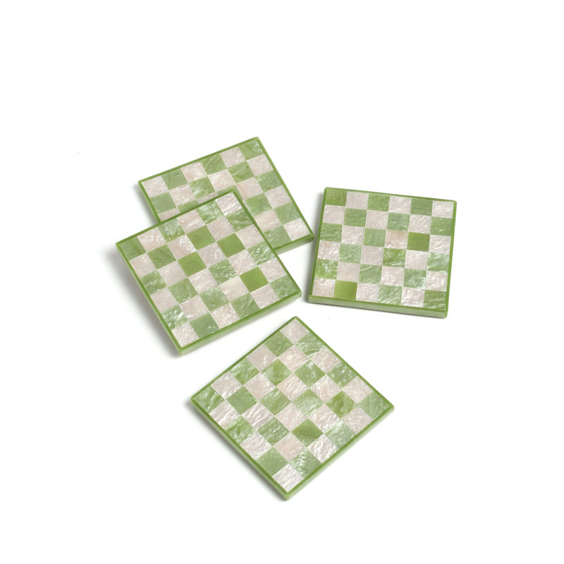 Ensemble de 4 sous-verres en résine faits à la main, Vert