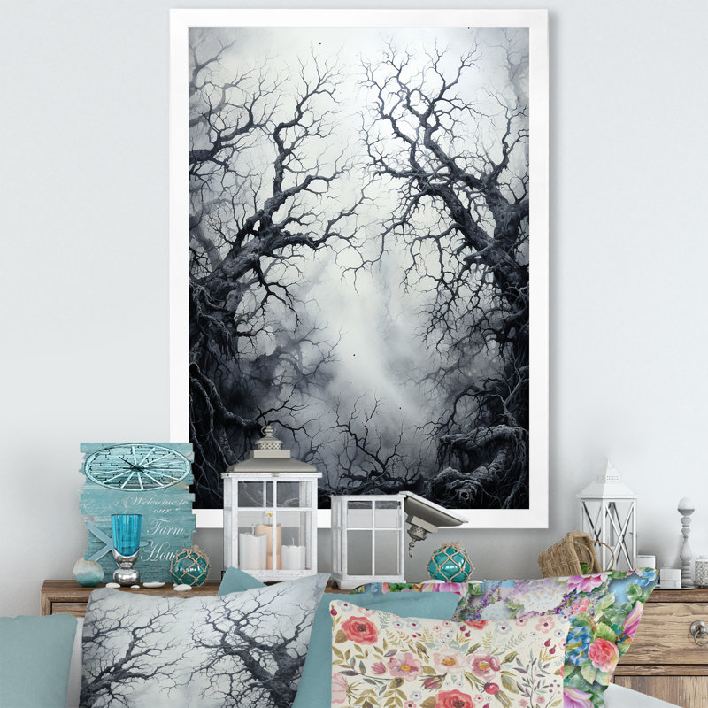 " Grey Tree Eternal Shadows I ", White Picture Framed, 40" H x 30" W x 1.5" D