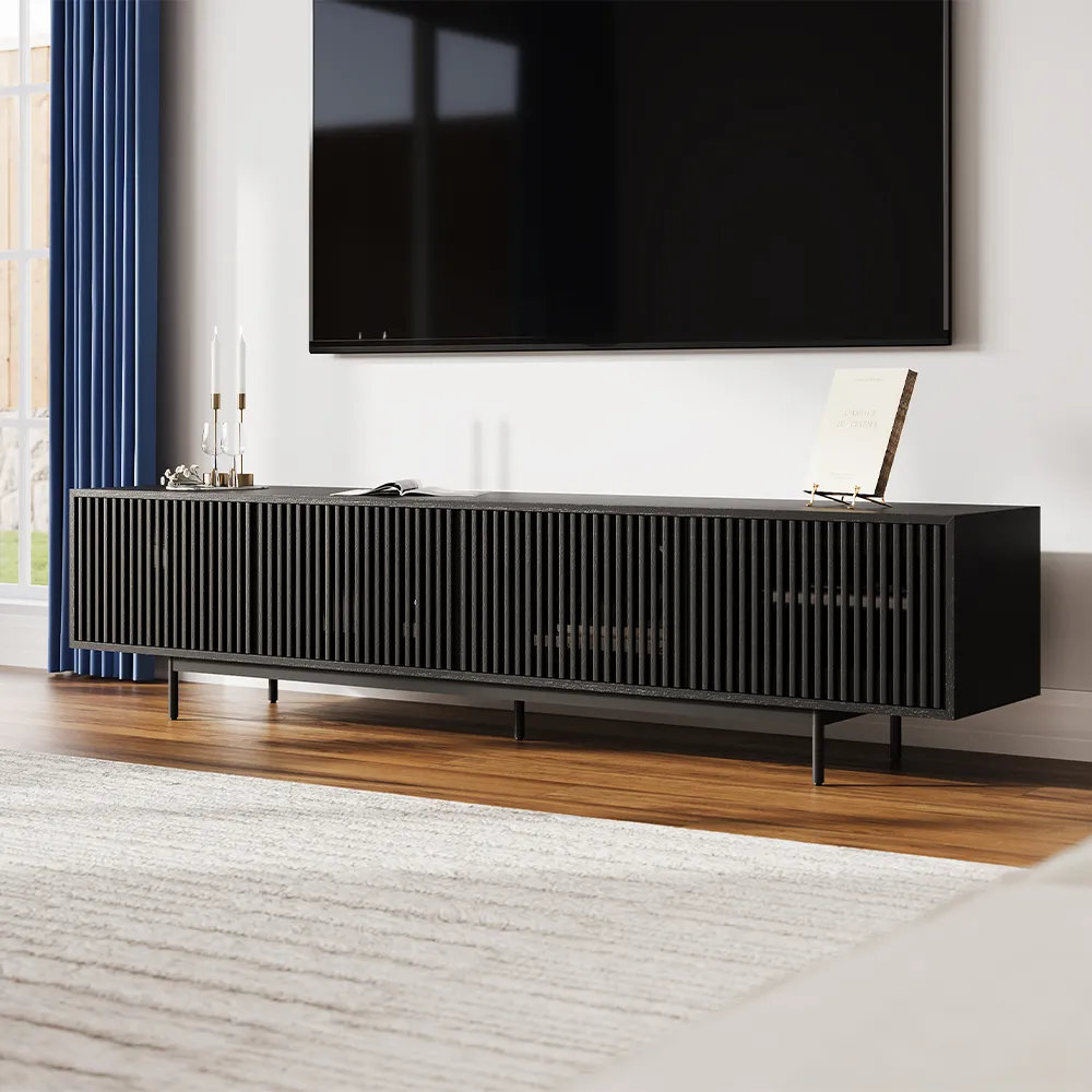 Daila TV Stand, 21.26" H x 95" W x 18.89" D, Black