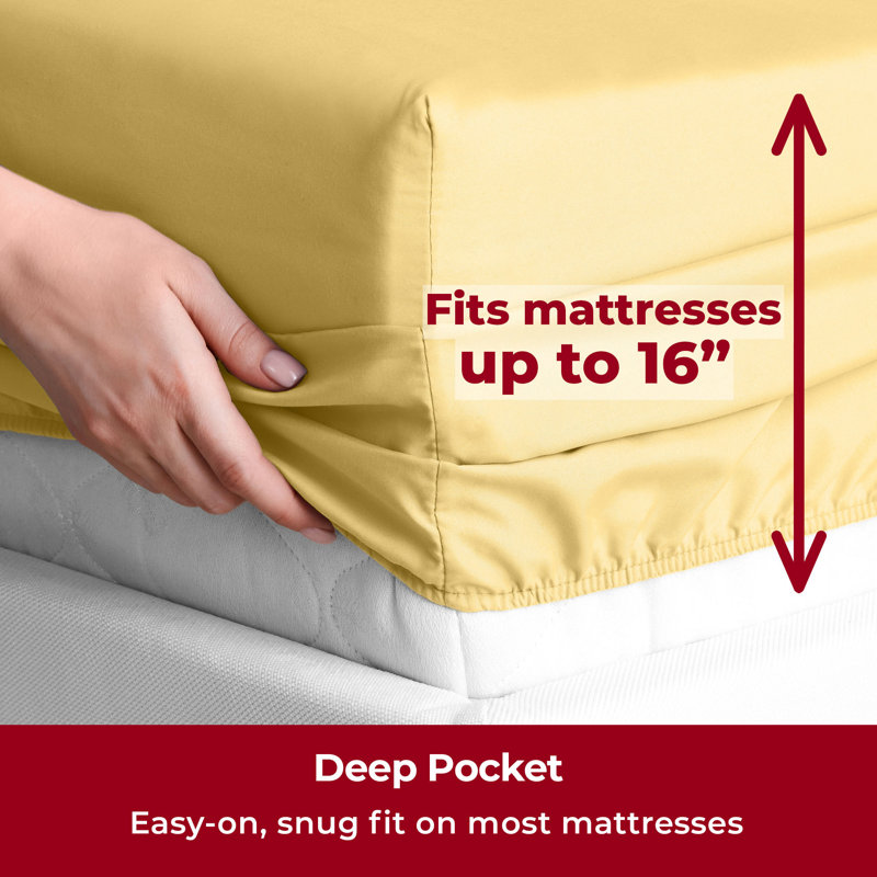 Draps simples Mellanni 1800 - jaune, Yellow, Ensemble literie pour lit simple