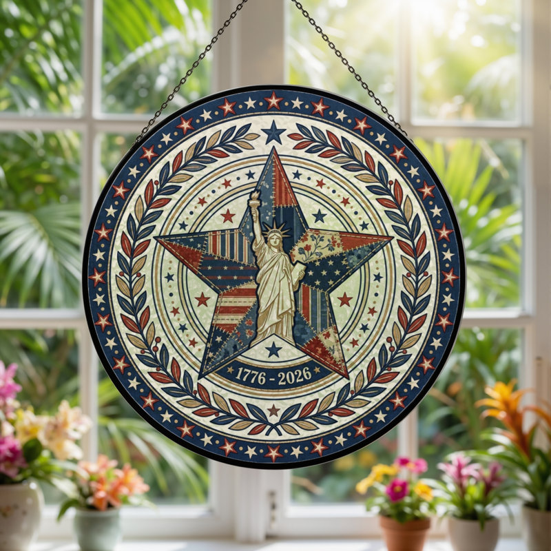 Panneau de fenêtre en verre pour décoration intérieure American Star USA 250th Anniversary ， 7,8H, H 7,8 po