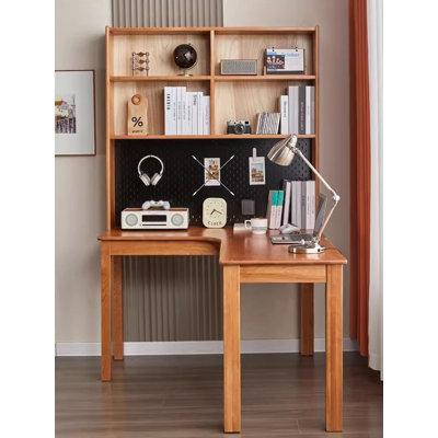 Bureau en bois massif en forme de L avec bibliothèque Nordic Style