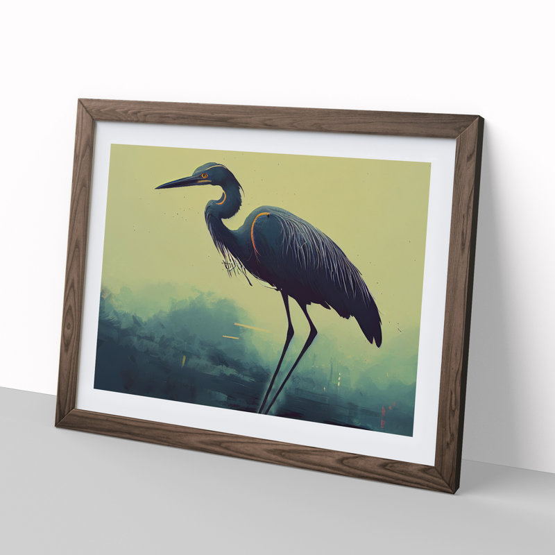Blessed Heron Bird - Framed Print, 25cm H x 34cm W x 2cm D, Walnut