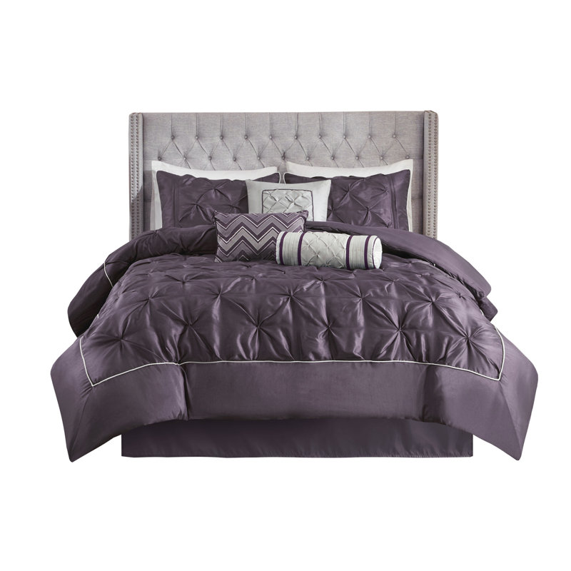 Piece Queen Bedding Sets, Polyester Pleated Tufted Plum For Home