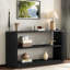 Console avec tablette ouverte et grain de bois élégant-116378654