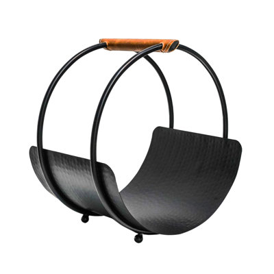 Leather Handle Round Log Holder H43cm W30.5cm