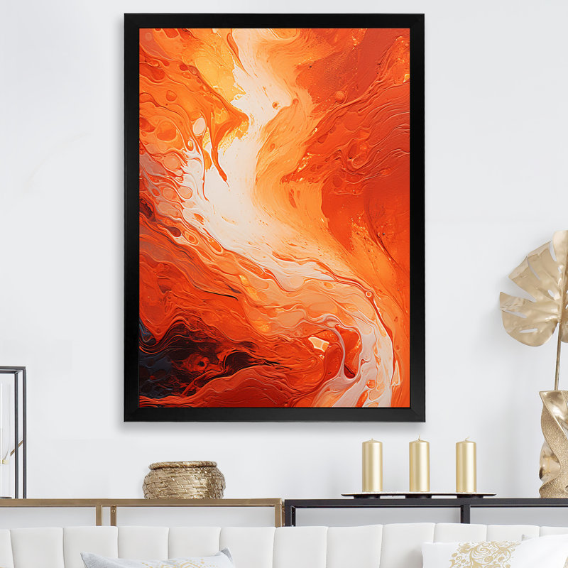 «Molten Muse Fiery Flame», reproduction d'art sur toile abstraite, Cadre simple noir, H 32 po x l 16 po x P 1 po
