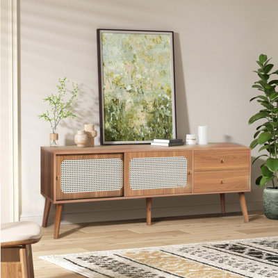 Meuble télé Farmhouse Rattan pour téléviseur de 70 po ou moins, meuble de rangement multimédia et console