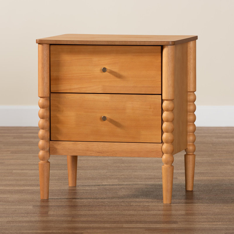 Lucera Mid-Century 2-Drawer Bobbin Nightstand, Oak Brown