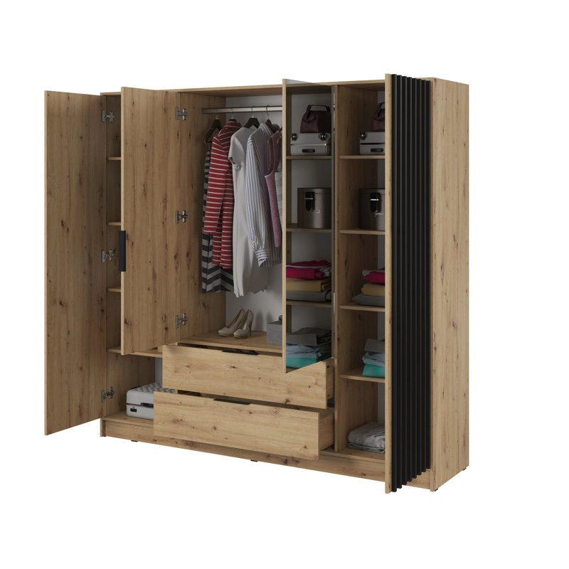 Aberham 4 Door Wardrobe, Artisan oak/Black