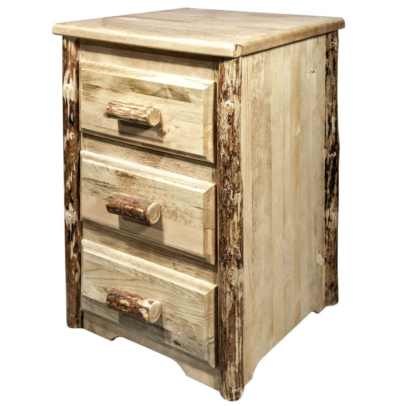  Glacier Country Rustic 3 Drawer Nightstand Handcrafted from Solid Lodge Pole Pine