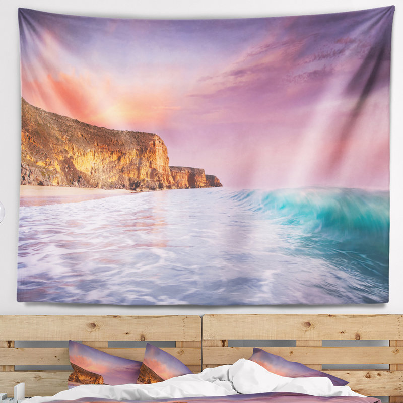 Tapisserie coucher de soleil paysage marin magnifique, H 32 po x l 39 po