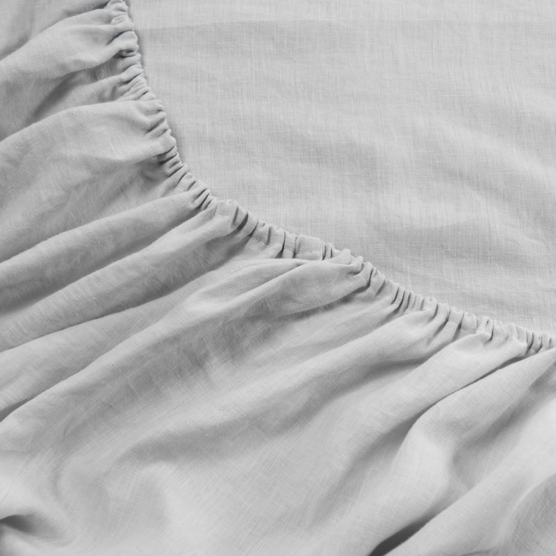 Stone Washed Pure Linen Sheet Set, Fitted Sheet 16" Pocket, California King, Light Gray