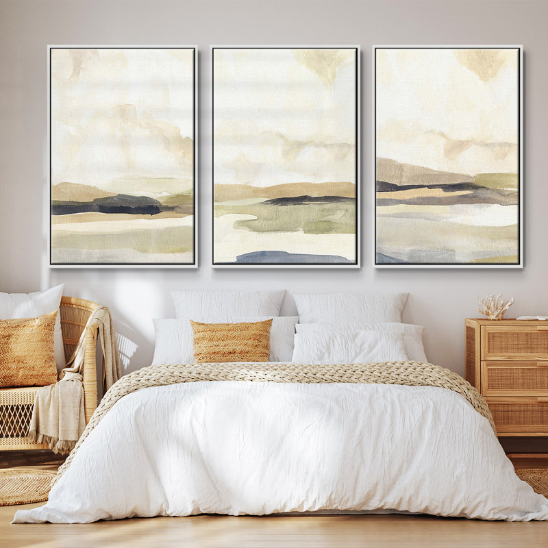 «Slate Mouvement I», ensemble de 3 pièces encadrées sur toile, H 27 po x l 54 po, Blanc