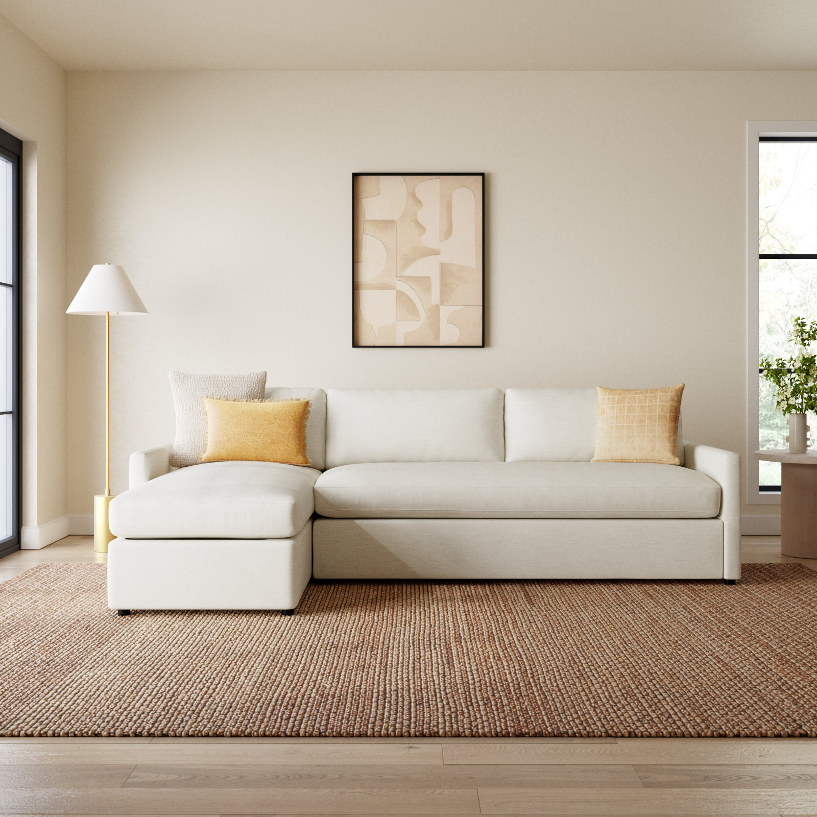 Damari Chaise Sectional, Nomad Snow Crypton® Chenille, Left Hand Facing