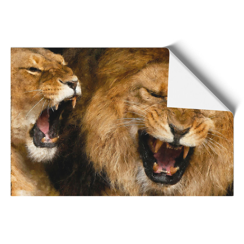 Two Lions Painting - Frameless Print, 42cm H x 59cm W x 0.1cm D