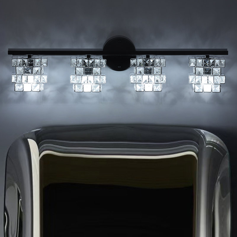 Luminaire de salle de bain 4 lumières à abat-jour en cristal à intensité variable