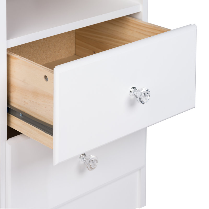 Commode à 4 tiroirs de 34 po de hauteur pour chambre à coucher, commode, rangement pour chambre à coucher, salon, bureau Mcclarrie, l 18,25 po x l 30 po x H 34 po, boutons en acrylique blanc