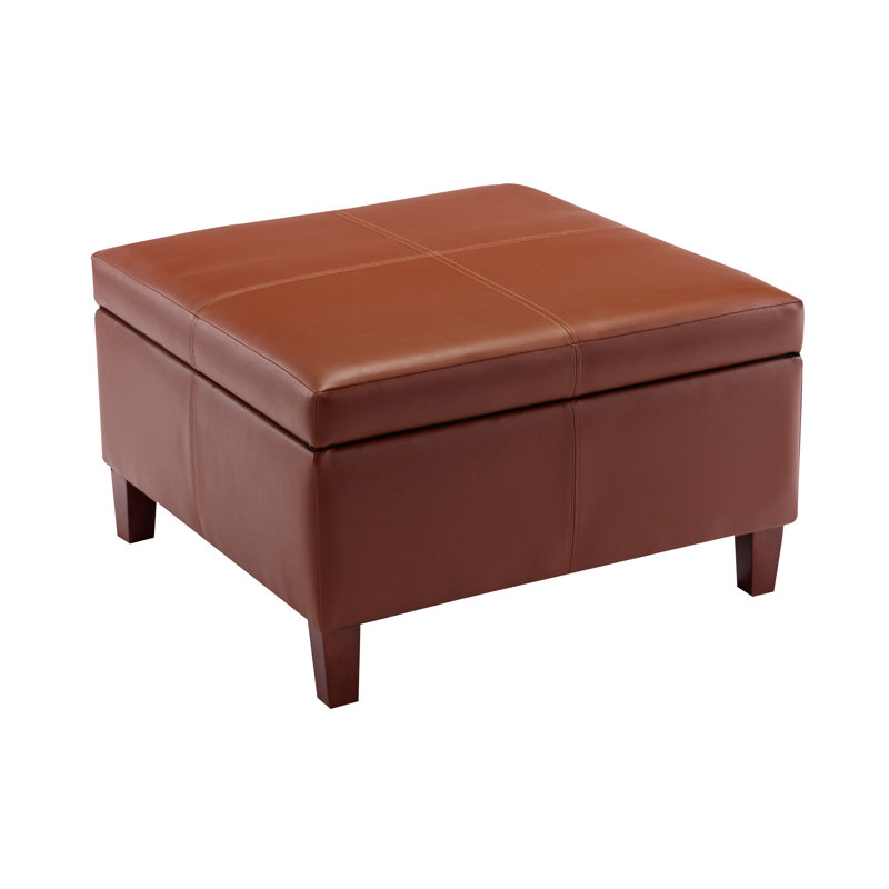 Adalisa Faux Leather Storage Ottoman with Wooden Legs, Brown