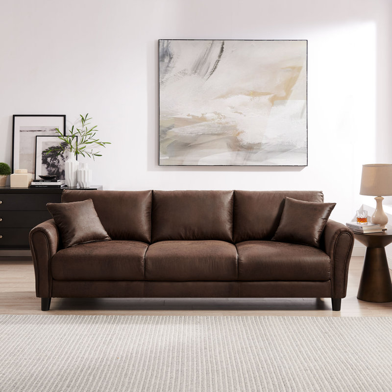 Bonapart 86.6'' Rolled Arm Sofa, Vintage Brown Faux Leather