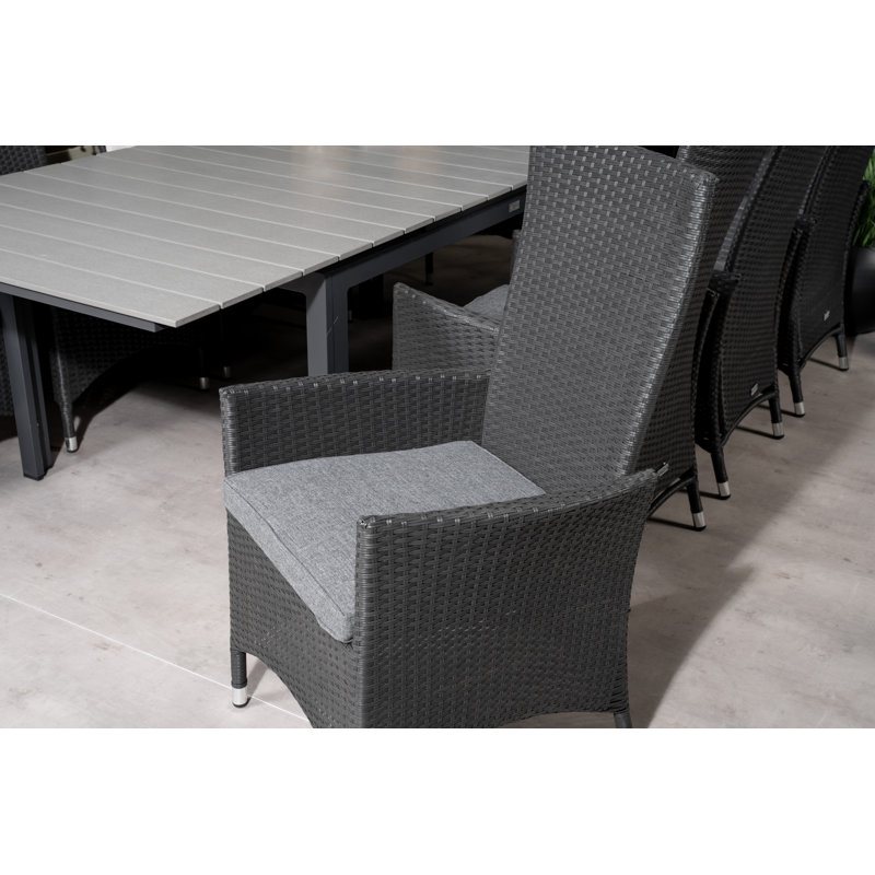 Alamea 8 - Person Patio Dining Set with Extendable Rectangular Table , Cushions Included, Black